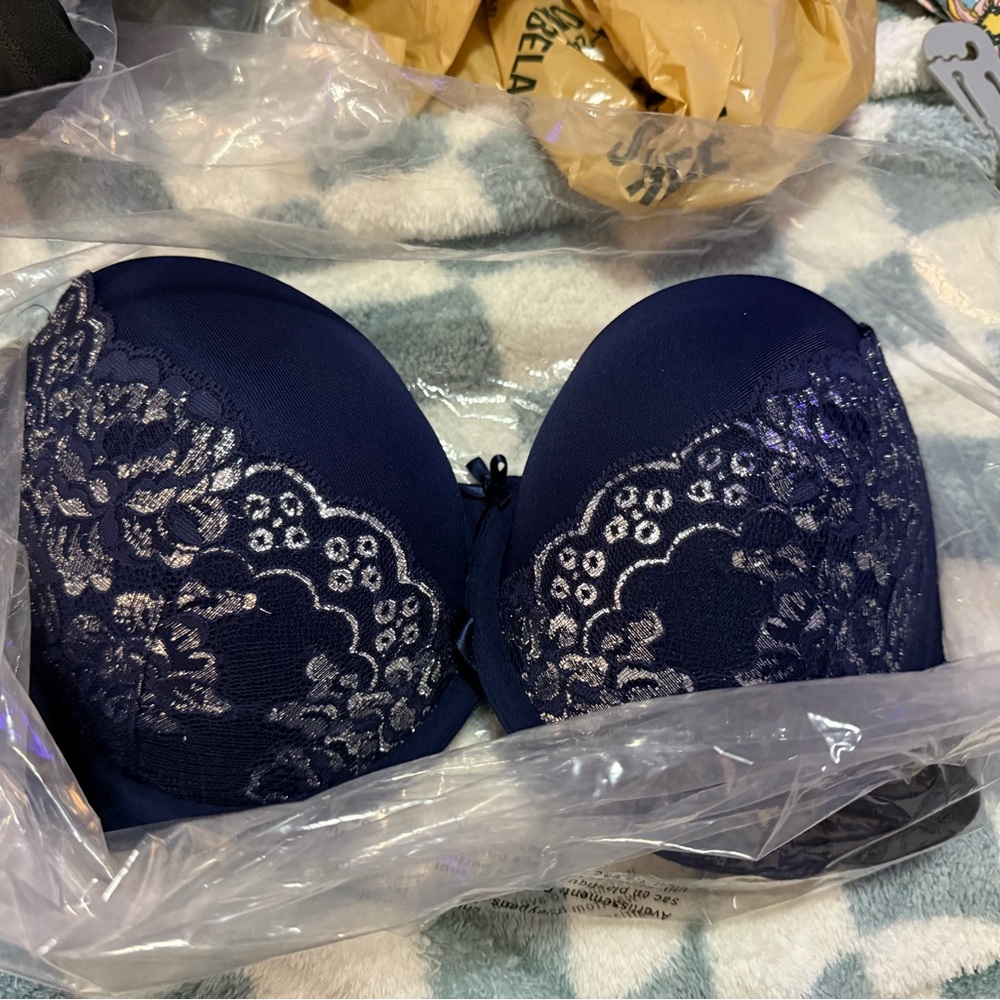 NIP Cacique Midnight Blue Lace balconette underwire Bra 44B